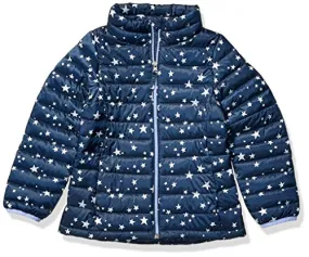 Amazon Essentials Girl's Lightweight Water-Resistant Packable Puffer Jacket, Navy Star, Medium