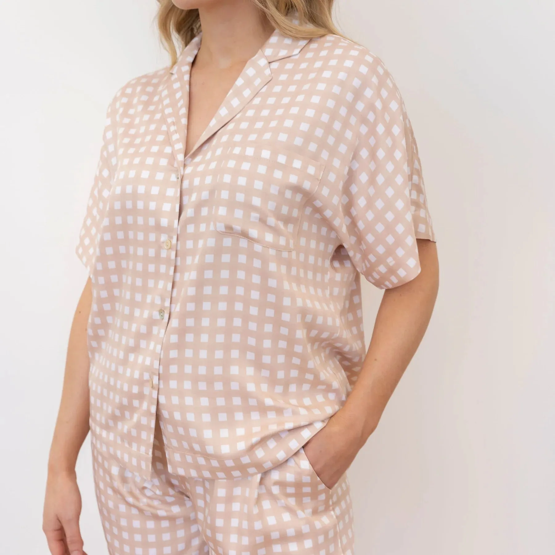 Arianna Bamboo Pyjama Shirt - Tuscany Gingham by Mulberry Threads