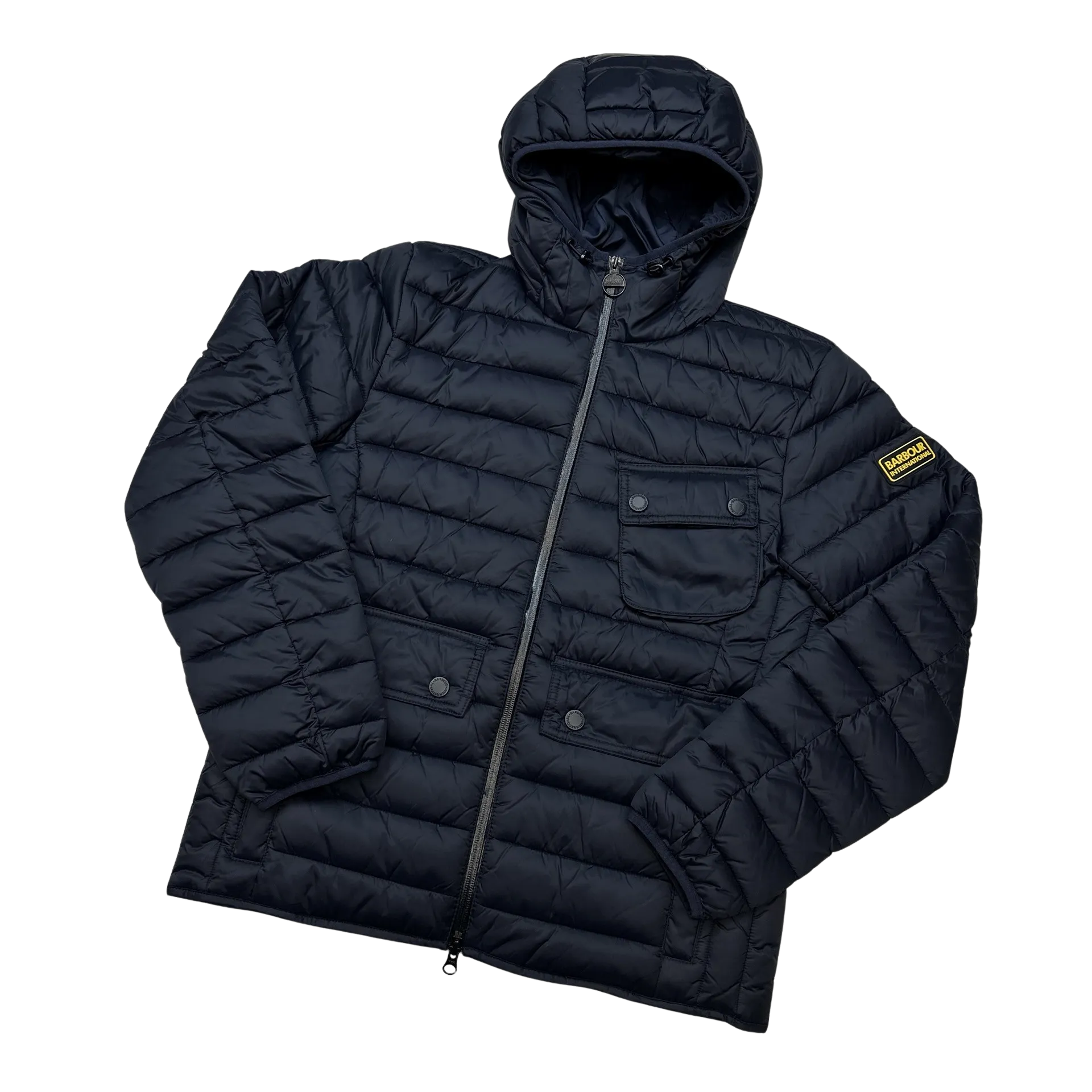 Barbour International Navy Fibre Down Motorcycle Puffer Jacket - Medium