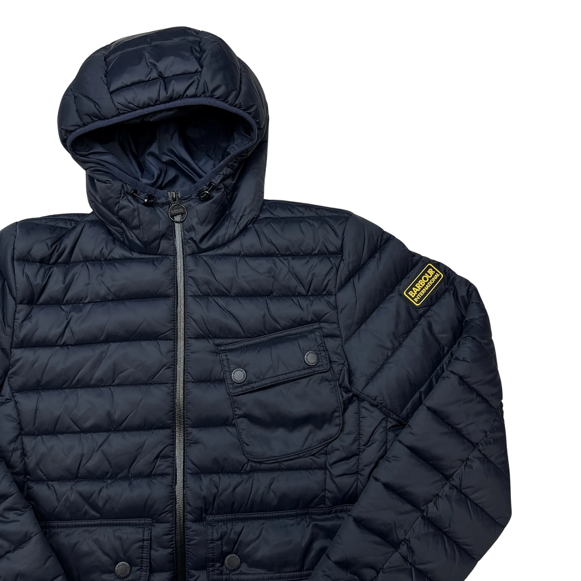 Barbour International Navy Fibre Down Motorcycle Puffer Jacket - Medium