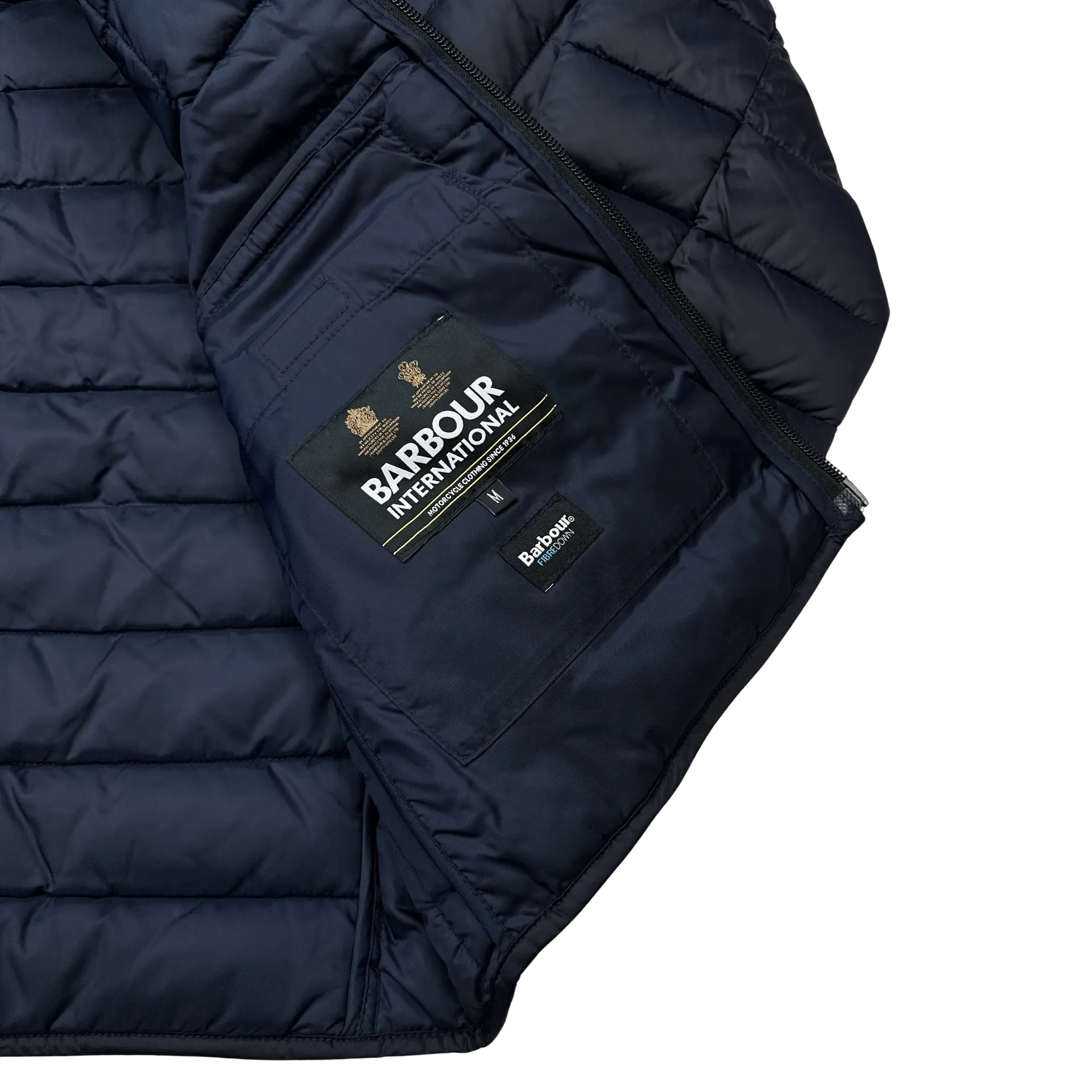 Barbour International Navy Fibre Down Motorcycle Puffer Jacket - Medium