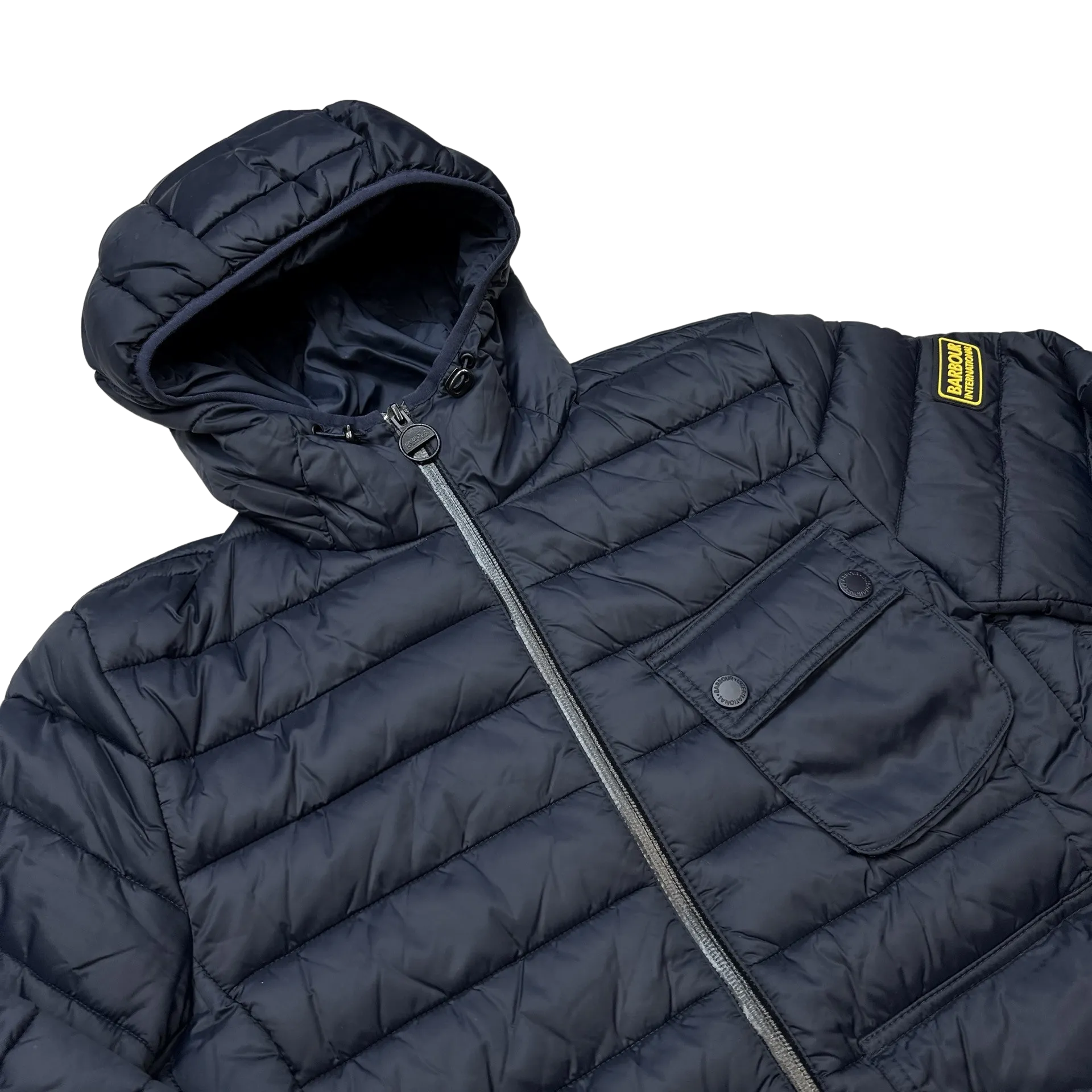 Barbour International Navy Fibre Down Motorcycle Puffer Jacket - Medium