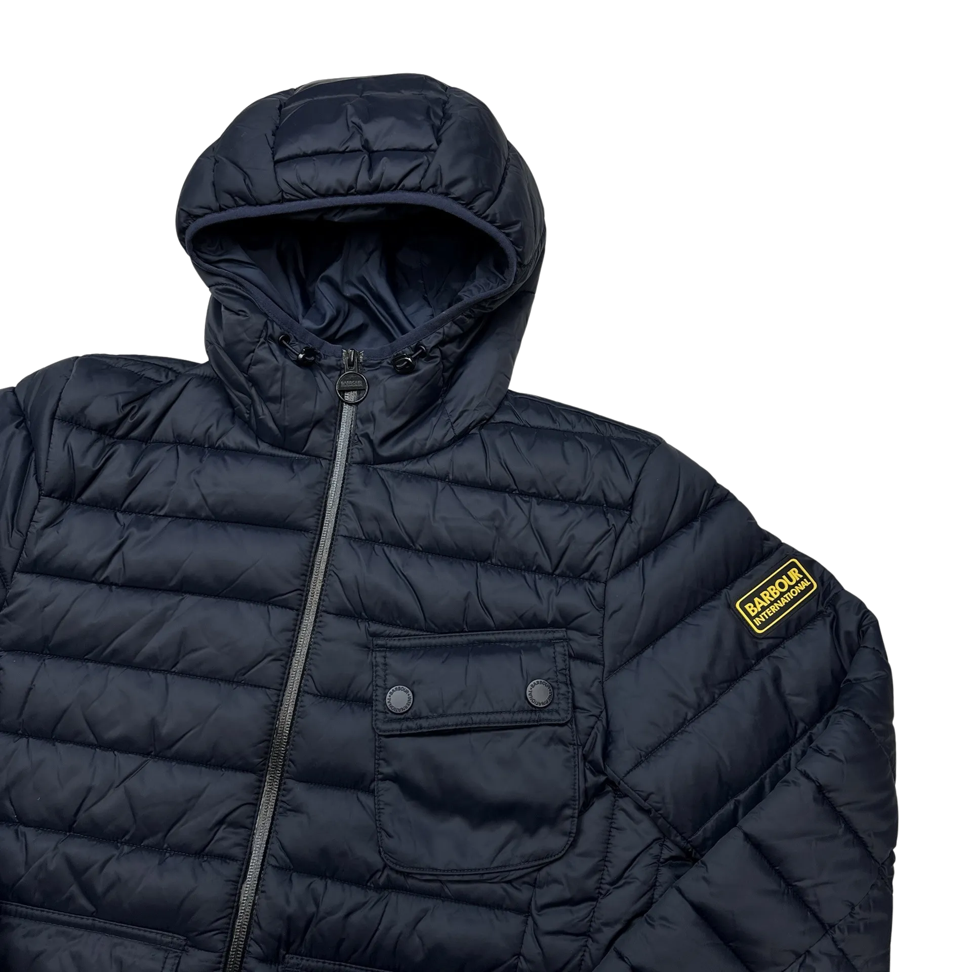 Barbour International Navy Fibre Down Motorcycle Puffer Jacket - Medium