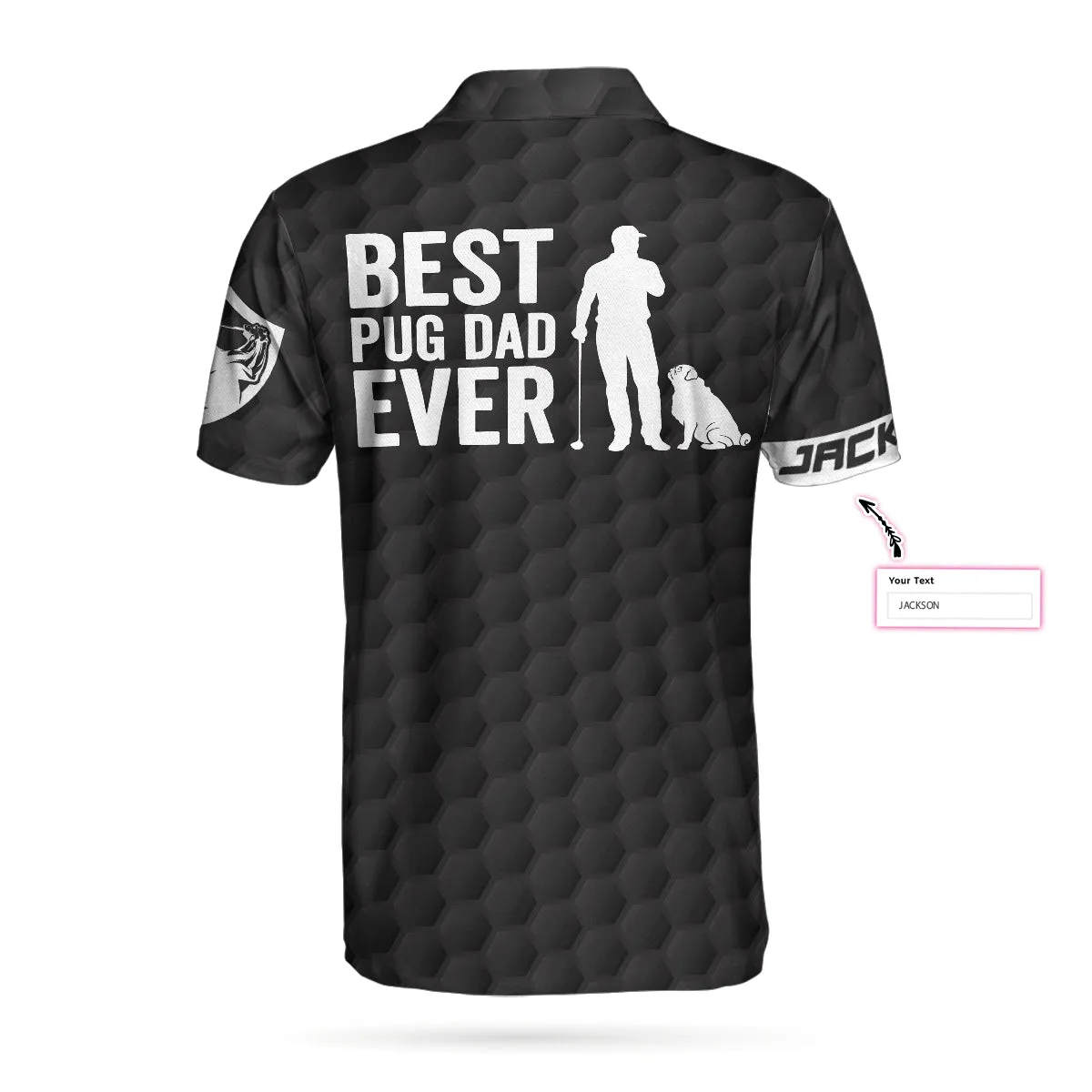 Best Pug Dad Ever Golfer Custom Polo Shirt, Personalized Black American Flag Golf Shirt For Men, Golf Shirt For Pug Lovers