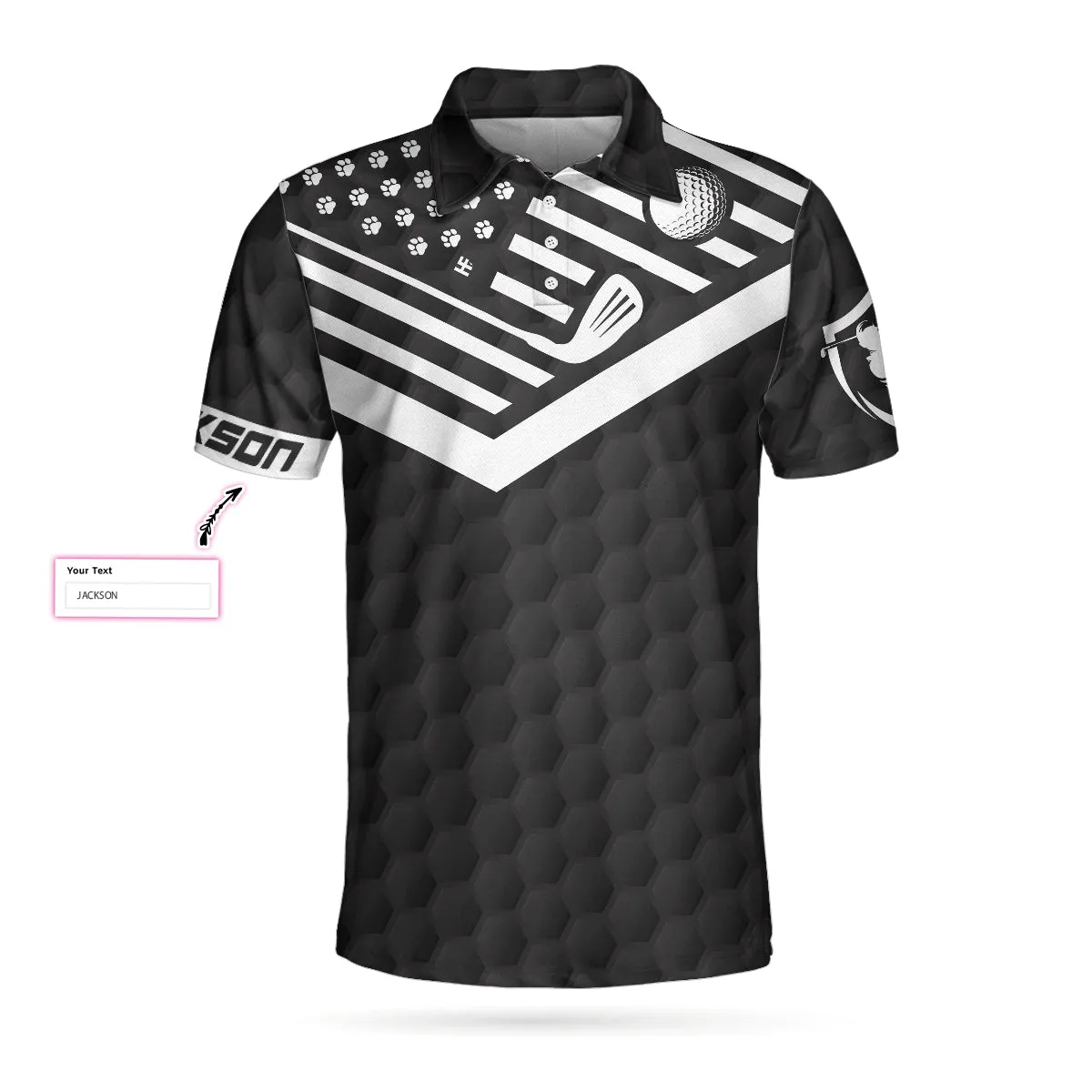 Best Pug Dad Ever Golfer Custom Polo Shirt, Personalized Black American Flag Golf Shirt For Men, Golf Shirt For Pug Lovers