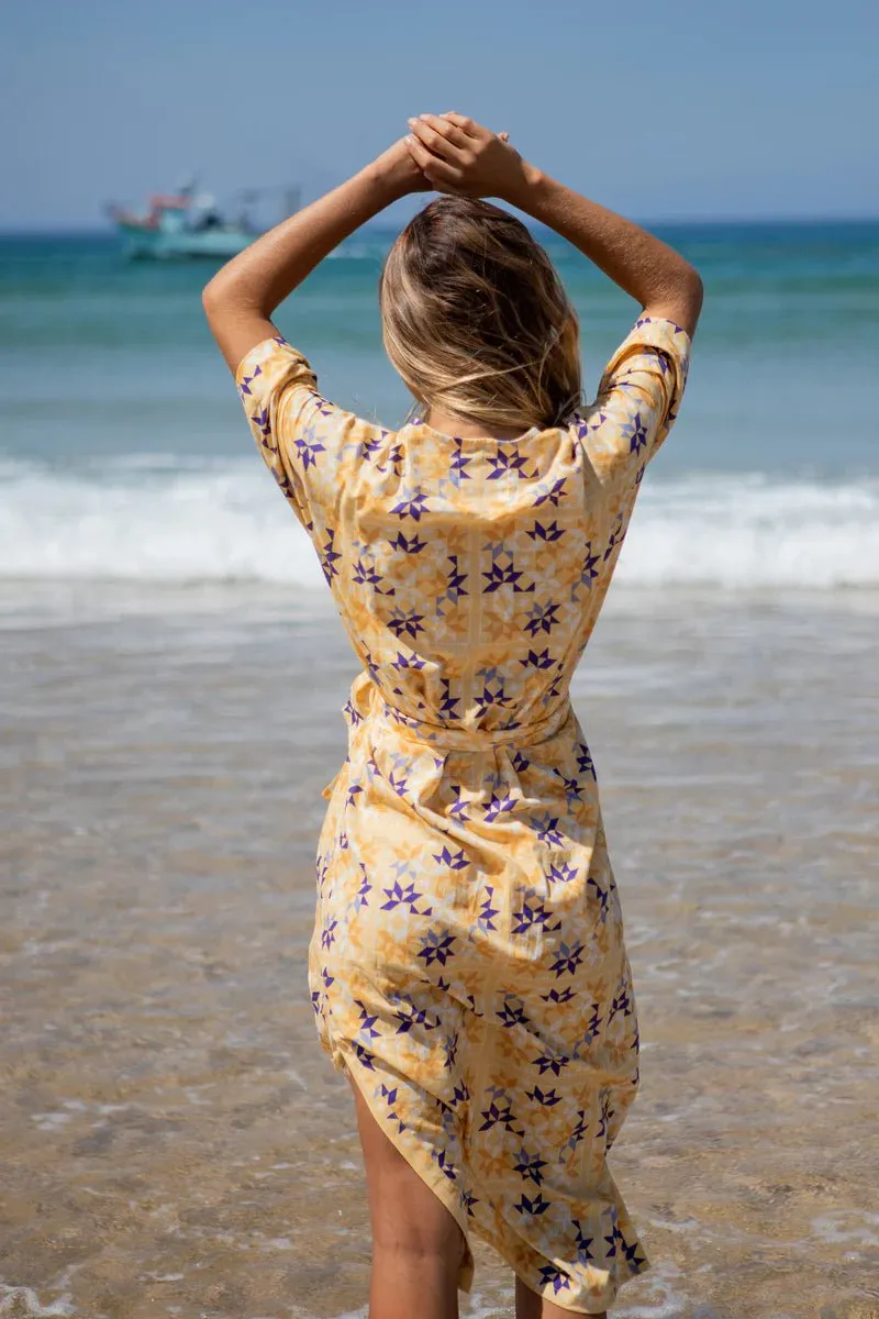 Bianca Wrap Kimono in Yellow Bird