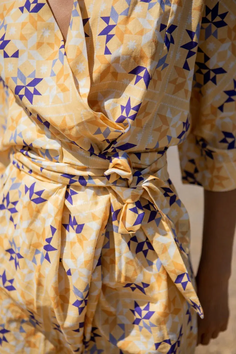 Bianca Wrap Kimono in Yellow Bird