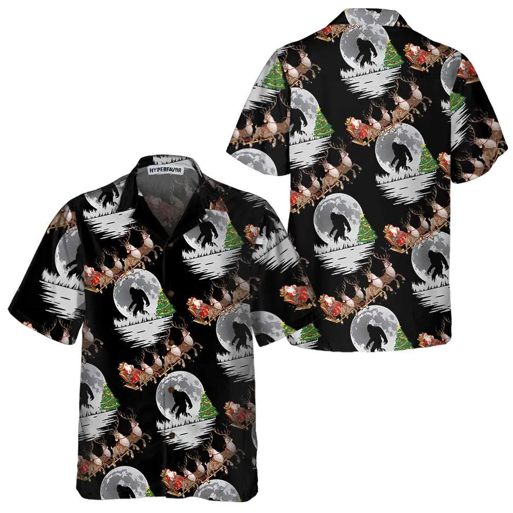 Bigfoot & Santa Claus On Christmas Day Hawaiian Shirt, Funny Christmas Shirt For Men