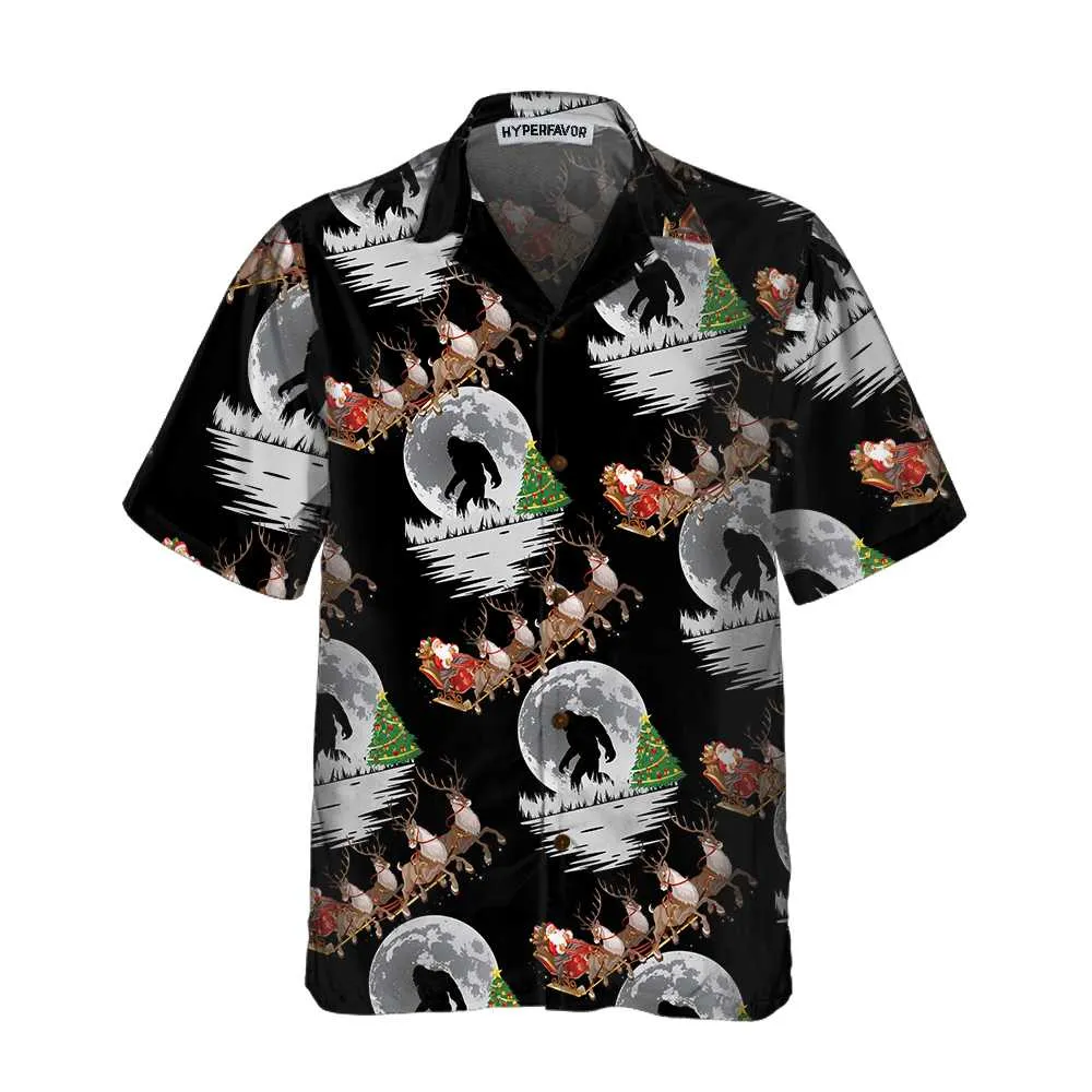 Bigfoot & Santa Claus On Christmas Day Hawaiian Shirt, Funny Christmas Shirt For Men