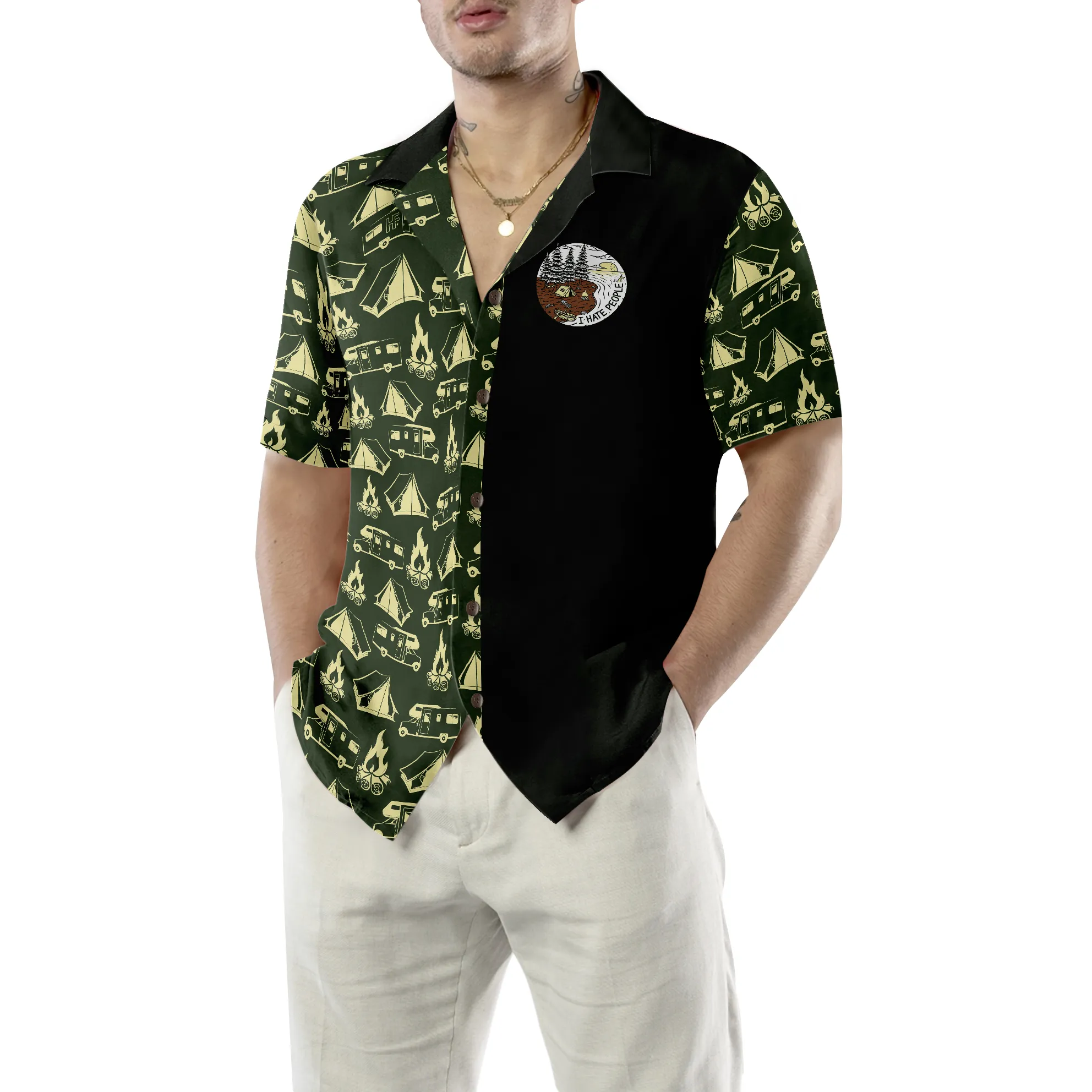 Bigfoot Darryl Drink Coffee & Hate People Bigfoot Hawaiian Shirt, Camping Bigfoot Shirt For Men