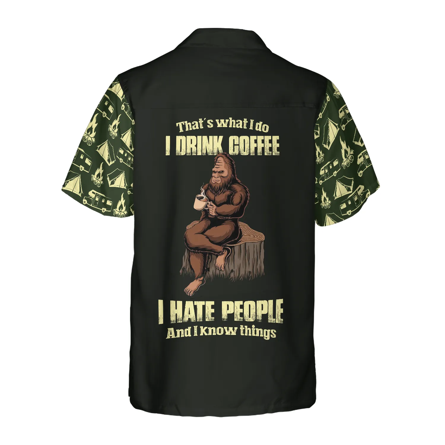 Bigfoot Darryl Drink Coffee & Hate People Bigfoot Hawaiian Shirt, Camping Bigfoot Shirt For Men