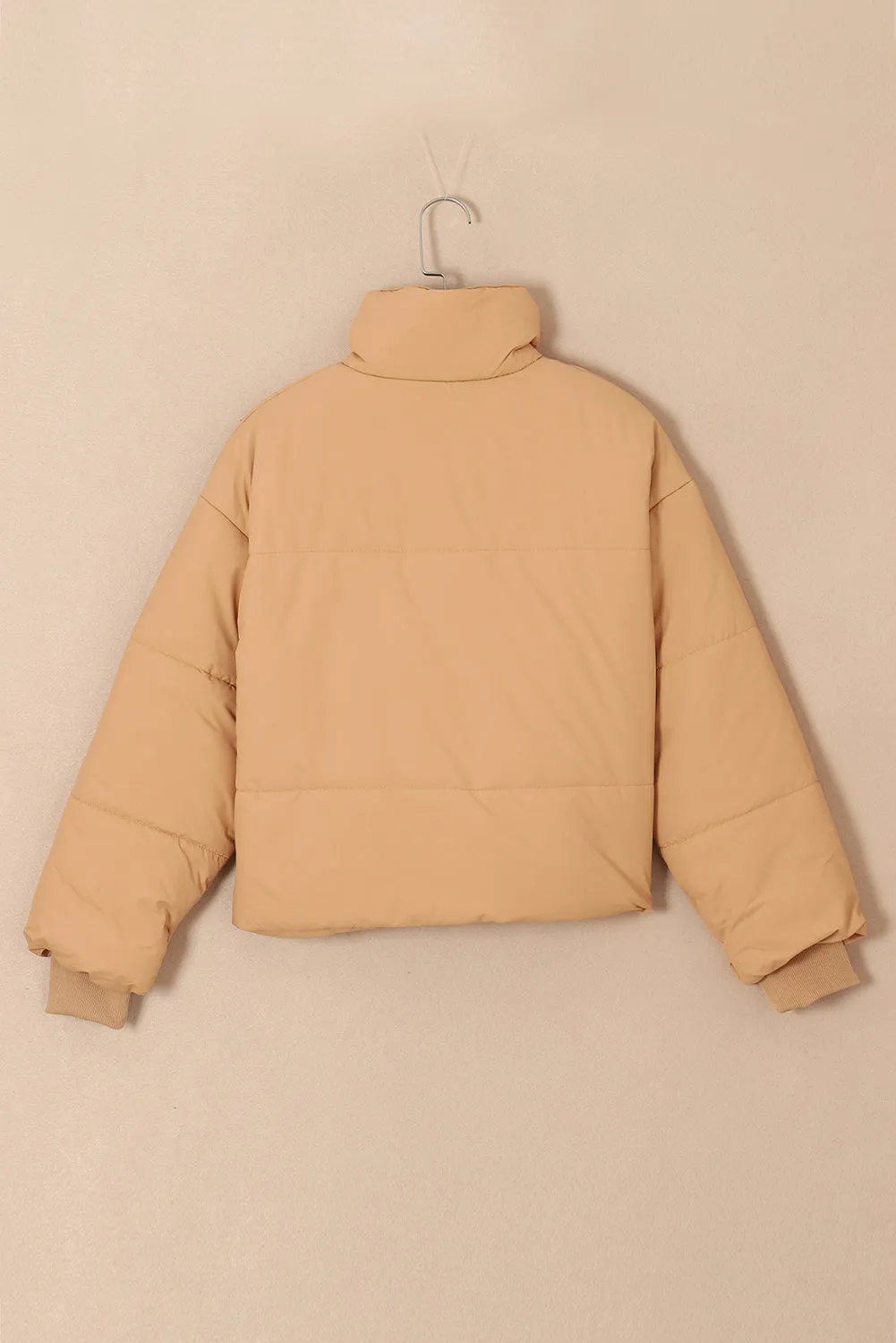 Black Solid Zip Up Pocketed Puffer Coat