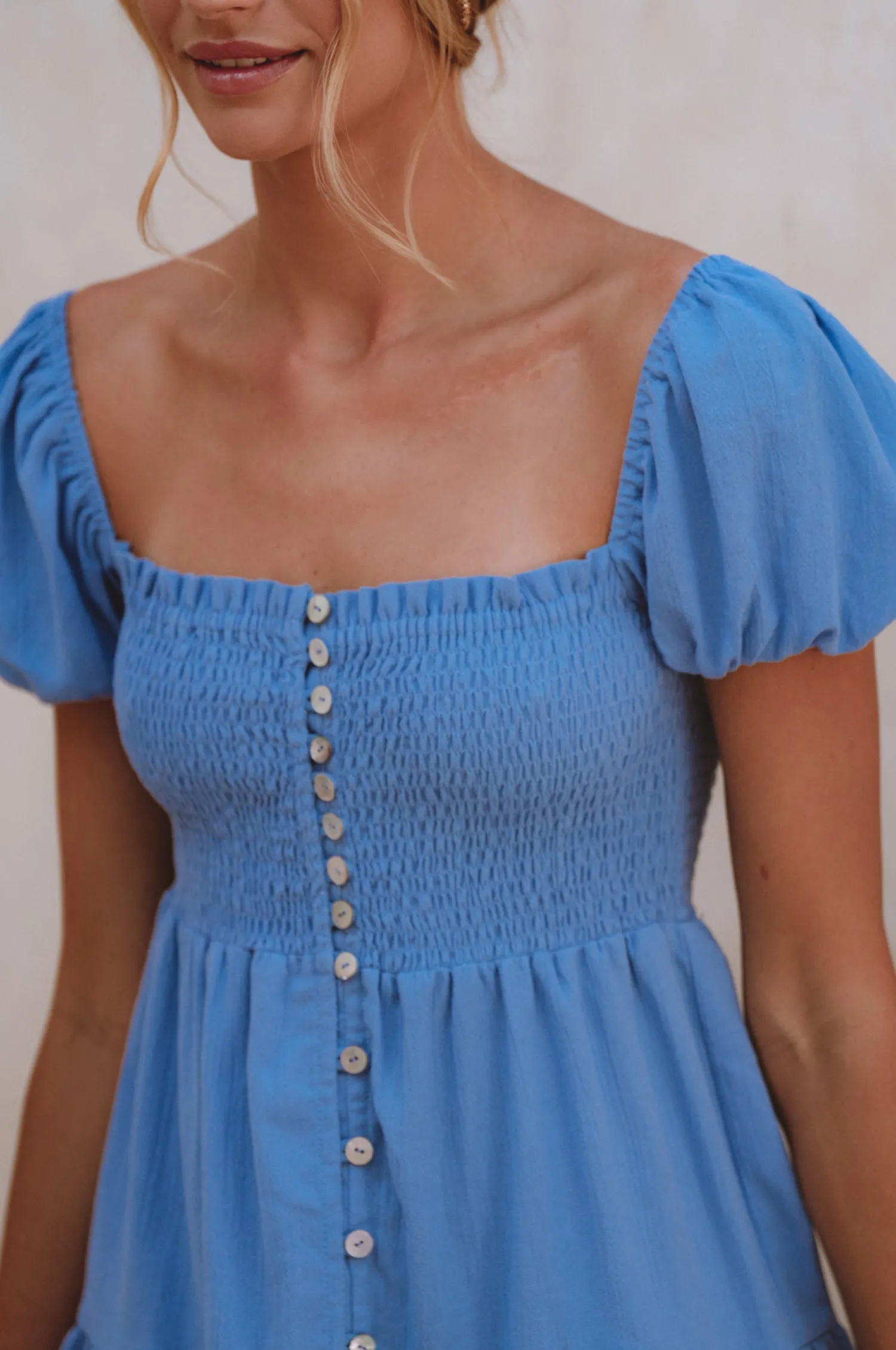 Catalina Smocked Linen Mini Dress by ELF