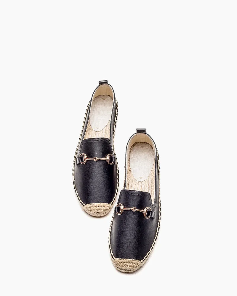 Classic Metal Buckle Slip On Espadrilles Loafer