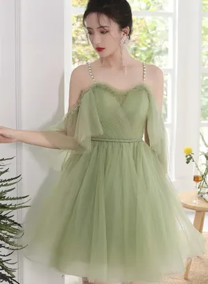 Cute Green Spaghetti Strap Sweetheart Short Prom Dress, Green Short Homecoming Dress