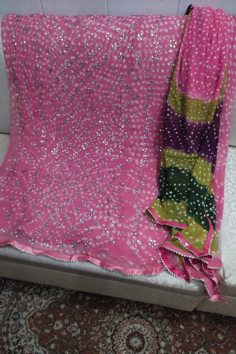 Designs By Amina - Mukesh Hand work - Pure Chiffon - 2 Piece Suit - shirt and dupatta - 2