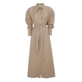 Elegant Dress Shirt Ankle Length Wool-Blend Beige