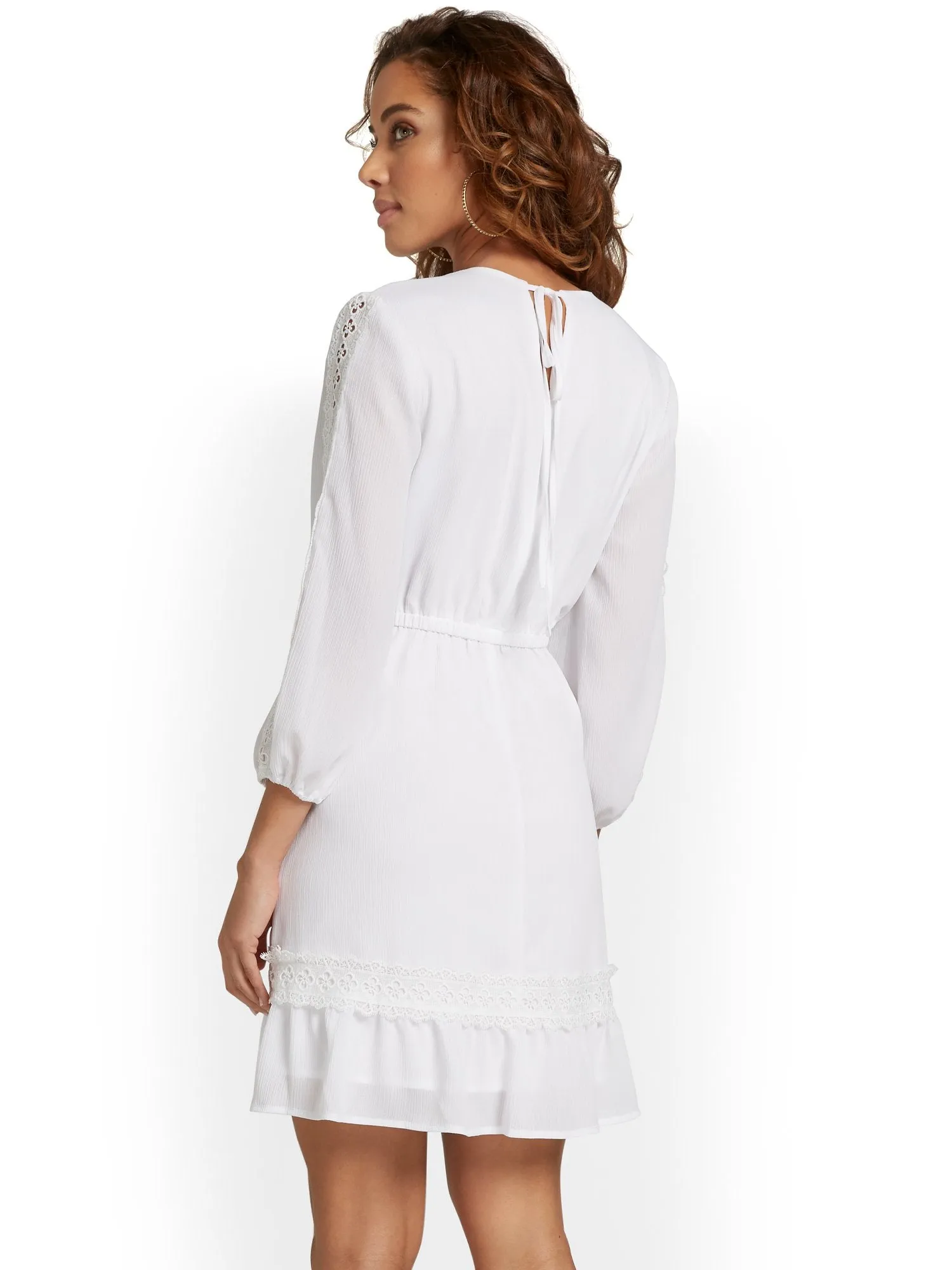 Eyelet-Sleeve Flare Dress - Lily & Cali