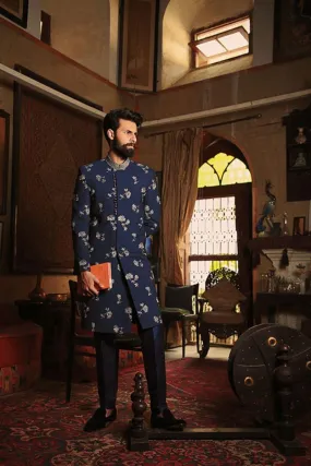 GEM Garments - Hasim - Sherwani - Blue - 1 Piece - Viscose Polyester