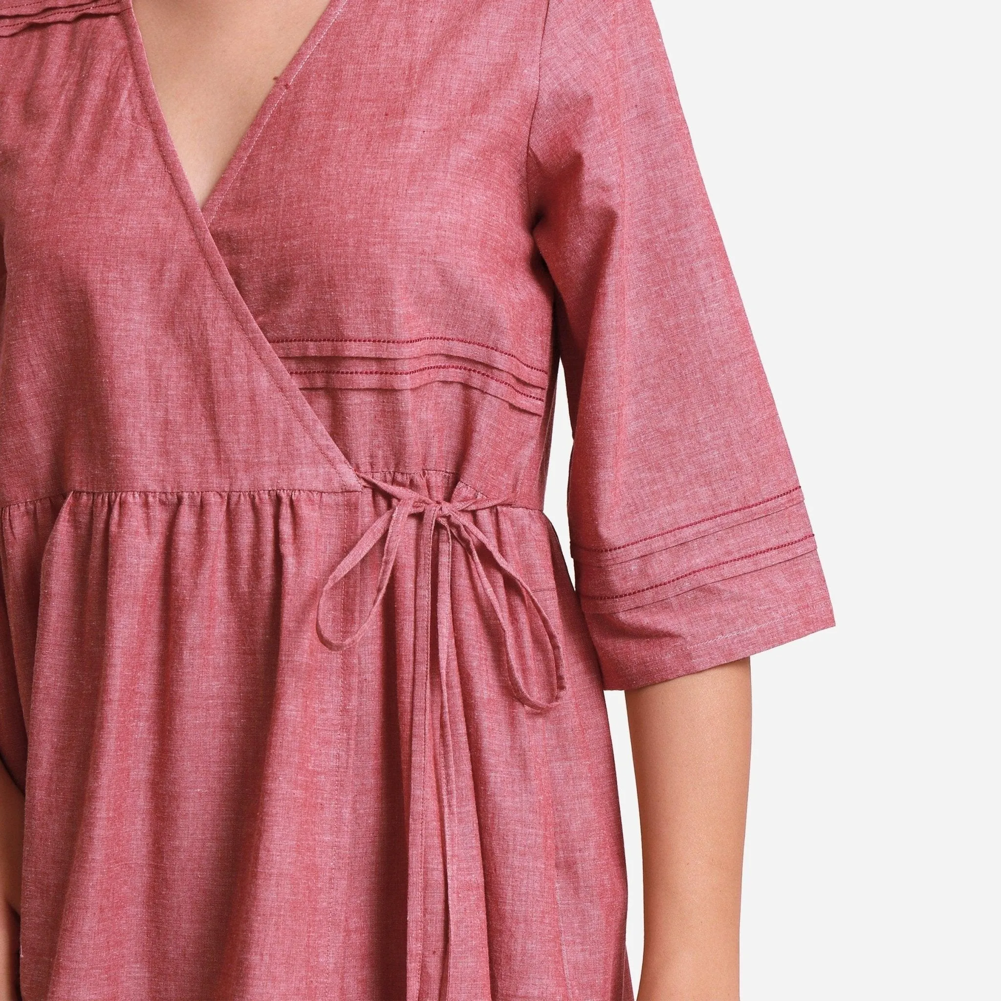Handspun Solid Red Tie-Up Cotton Wrap Dress