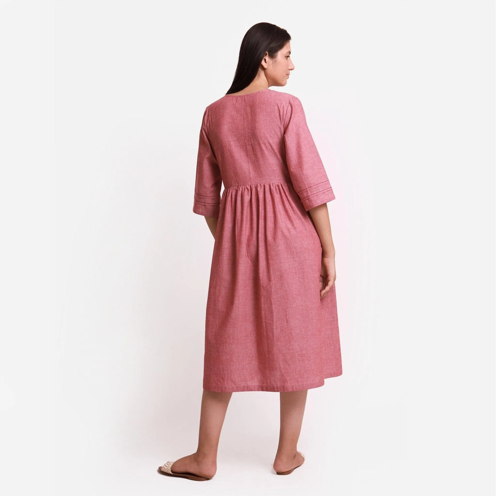 Handspun Solid Red Tie-Up Cotton Wrap Dress