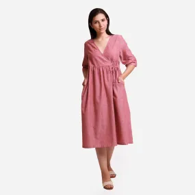 Handspun Solid Red Tie-Up Cotton Wrap Dress