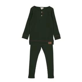 Lil Legs Henley Ribbed Set Green/Camel