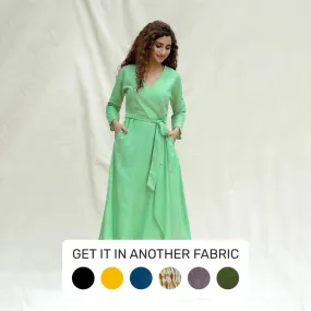Mint Green Handspun Cotton Drop Shoulder Midi Wrap Dress
