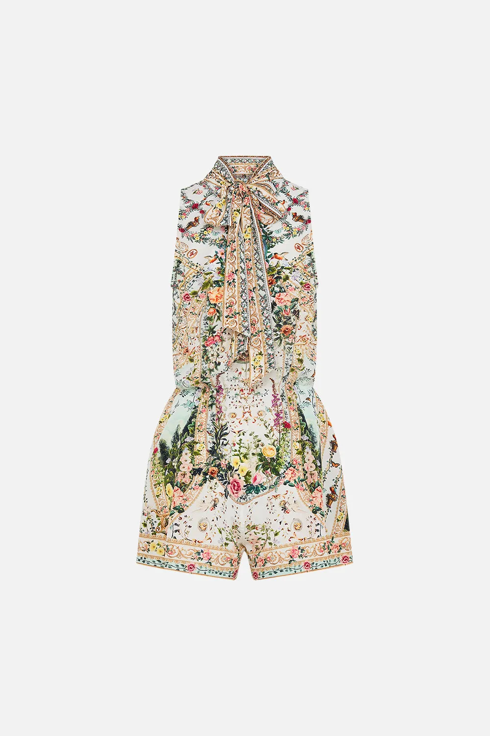 NECK TIE PLAYSUIT WITH ELASTIC WAIST RENAISSANCE ROMANCE