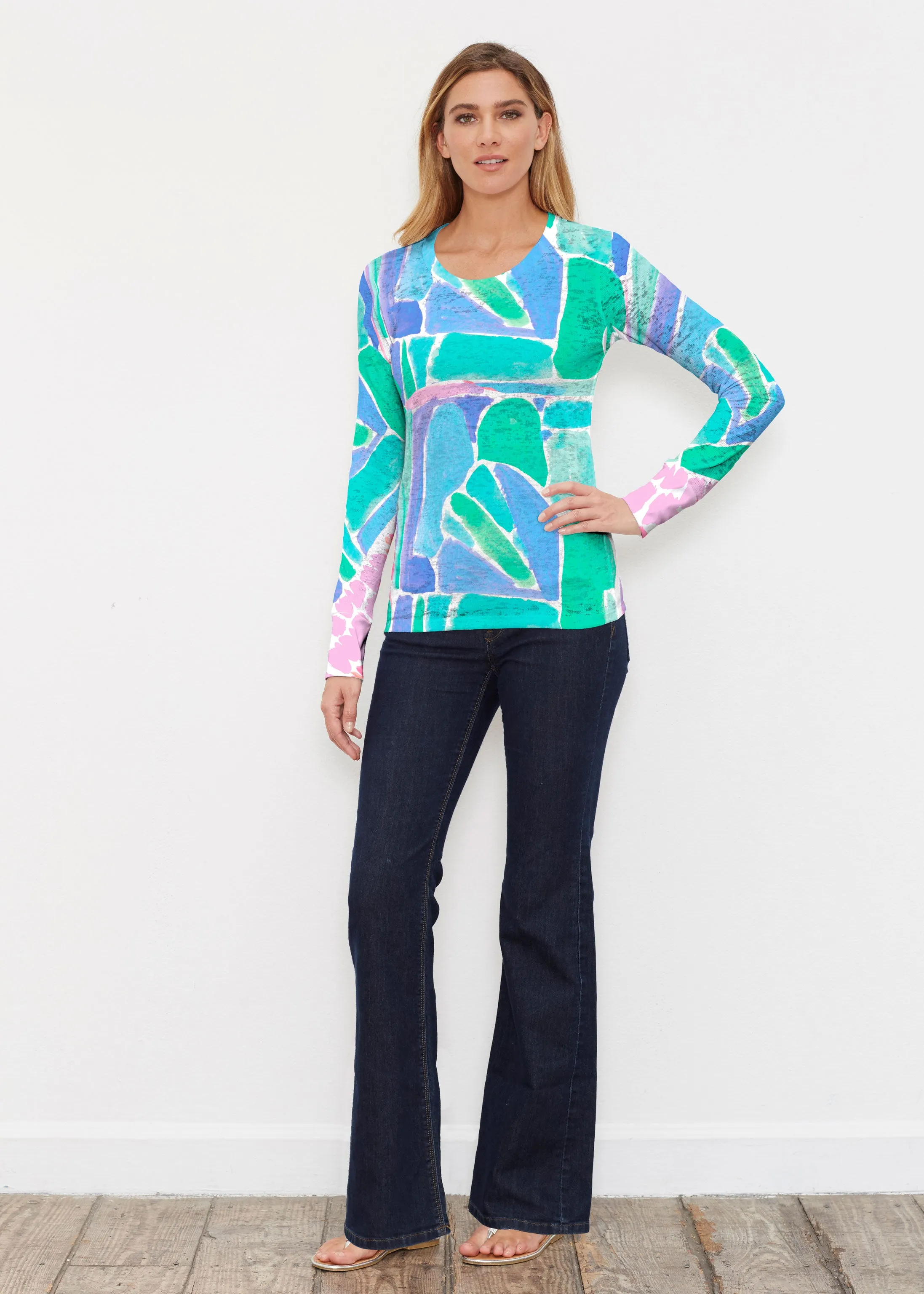 Pebble Walk Blue (17260) ~ Thermal Long Sleeve Crew Shirt