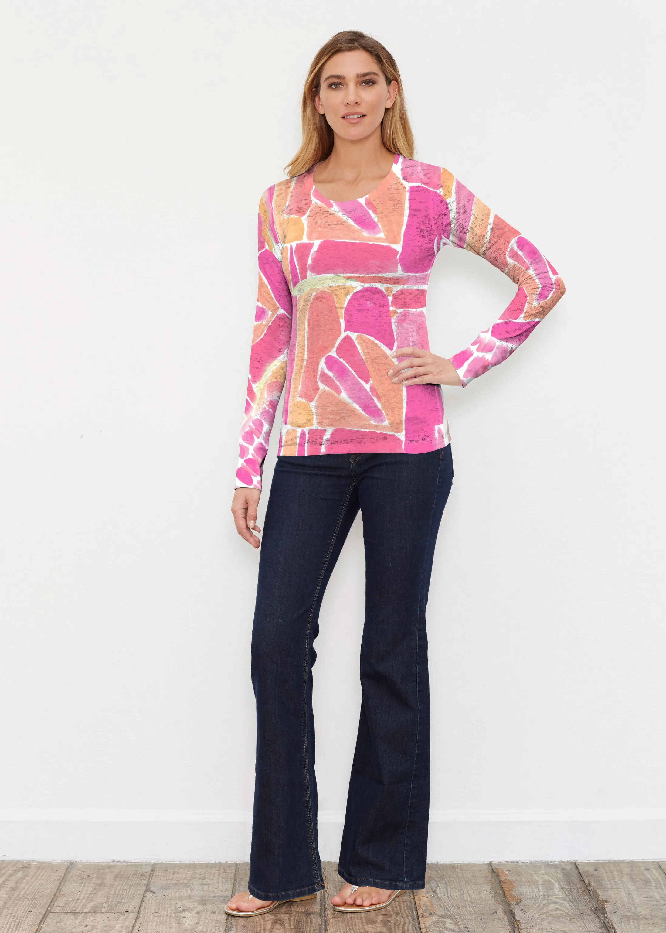 Pebble Walk Orange (17261) ~ Thermal Long Sleeve Crew Shirt