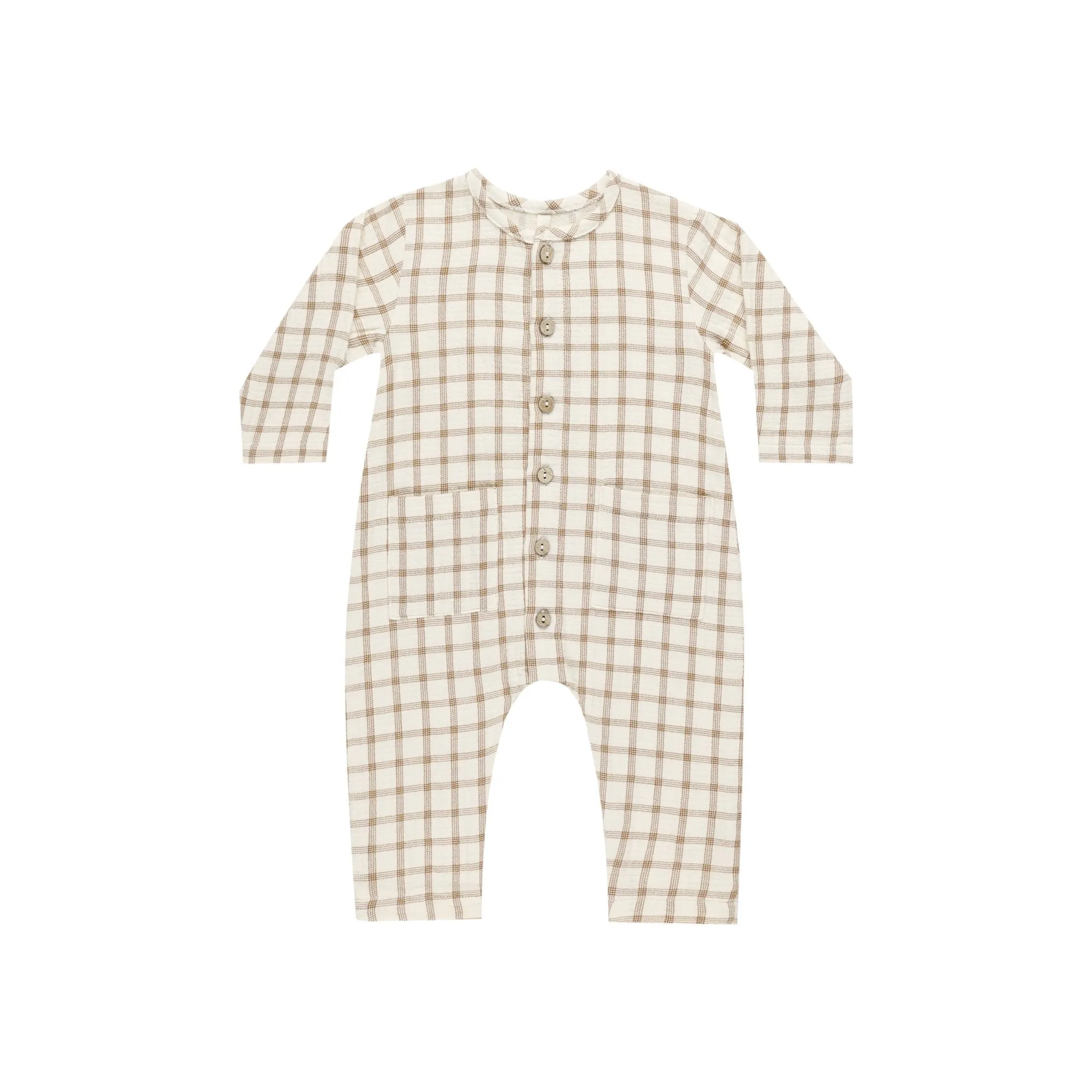 Quincy Mae Pocketed Woven Jumpsuit - Cinnamon Plaid