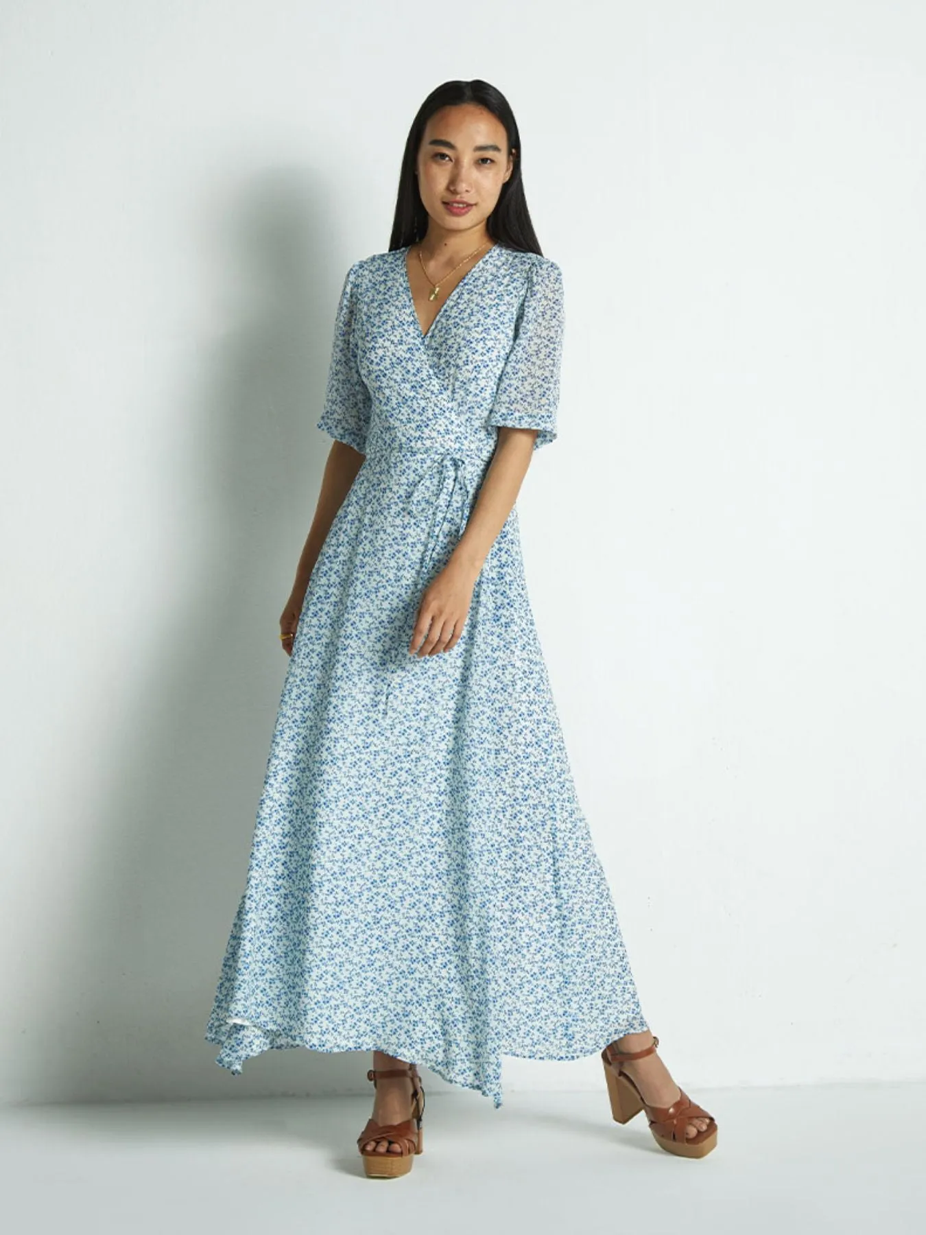 Summer Rains Wrap Dress, Forget Me Not Print