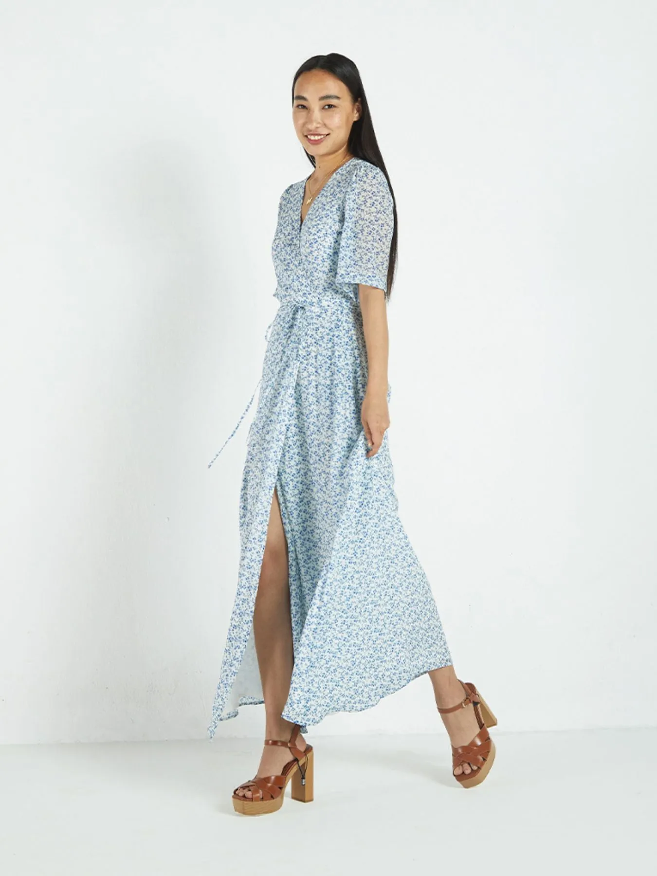 Summer Rains Wrap Dress, Forget Me Not Print