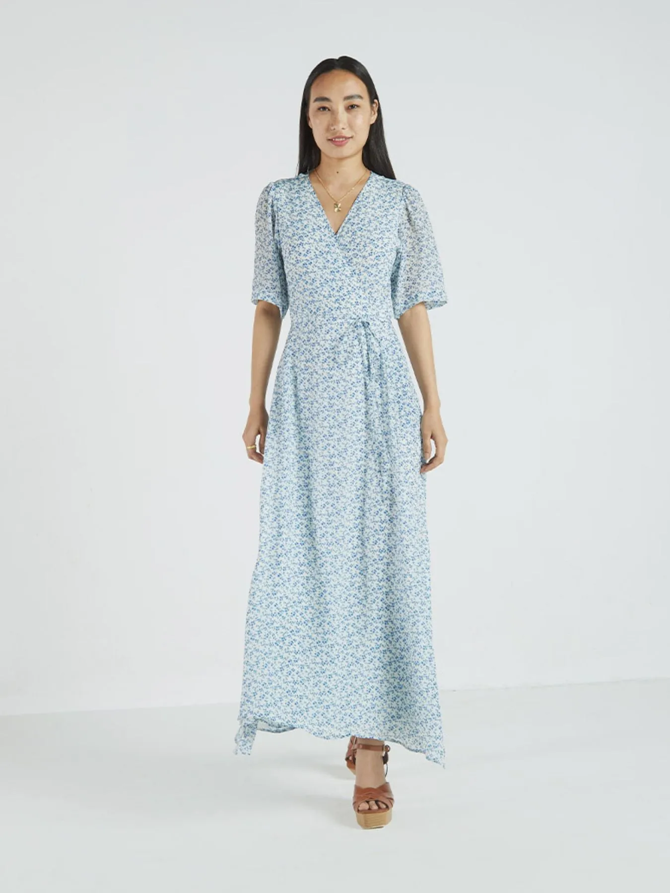Summer Rains Wrap Dress, Forget Me Not Print