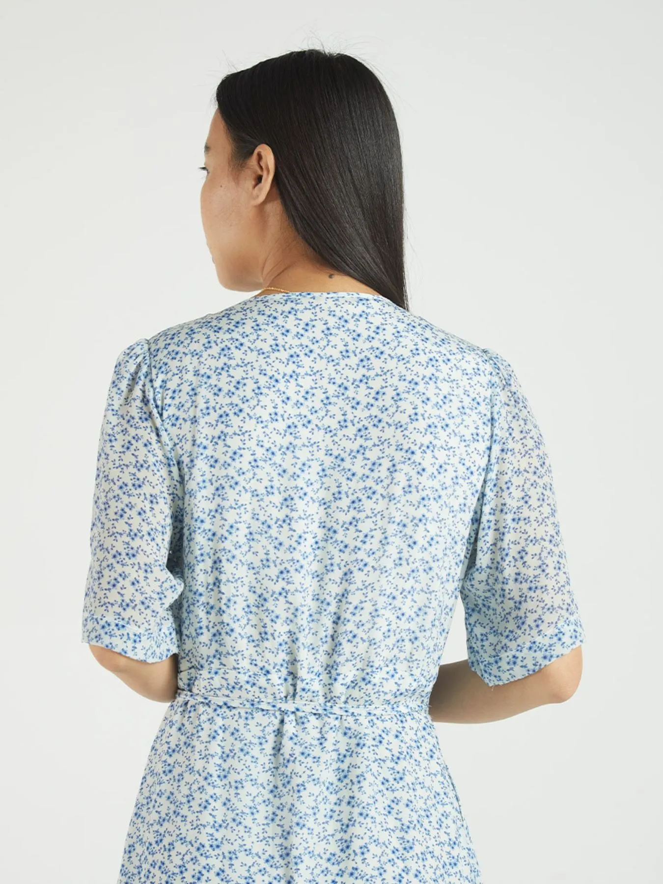 Summer Rains Wrap Dress, Forget Me Not Print