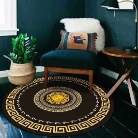 Versace Style Black and Gold Luxury Non-Slip Round Rug Carpet