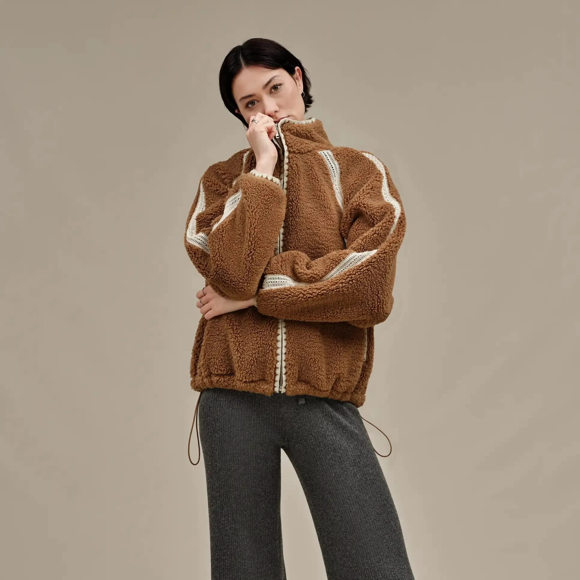 Women's Nikia Crochet UGGFluff Jacket Chestnut